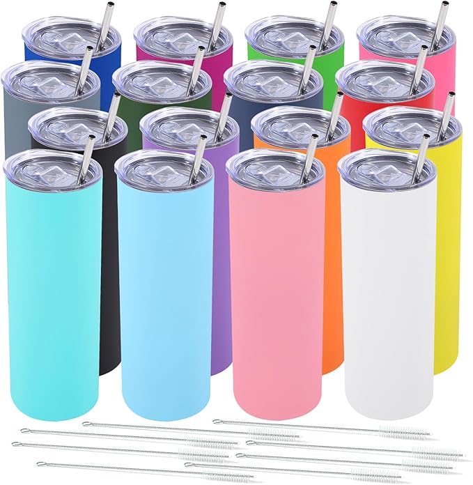 Dongni Skinny Tumbler with Lid 20 oz Stainless Steel Vacuum Insulated Double Wall Travel Coffee Water Tumblers Cup (Mix 16pack) - Bloomnest