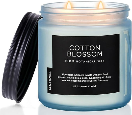 M&SENSE Clean Cotton Scented Candle - 11.6oz Natural Soy Wax Clean Cotton Blossom Scent Non Toxic Candle, 70-Hour Slow Burning 2-Wick Aromatherapy Home Fragrance Gifts for Home Decor - Bloomnest