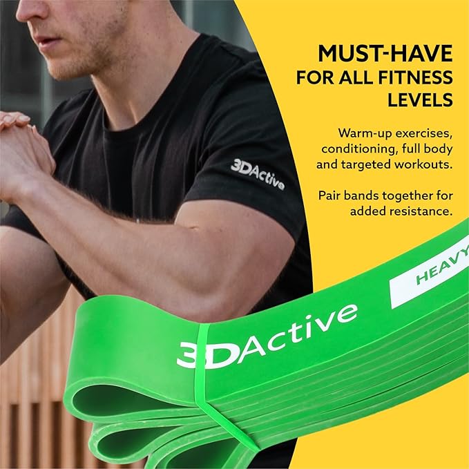 3DActive Pull Up Assist Band - Resistance Band for Strength Training, Powerlifting, Body Stretching, Crossfit - Exercise Guide Included.