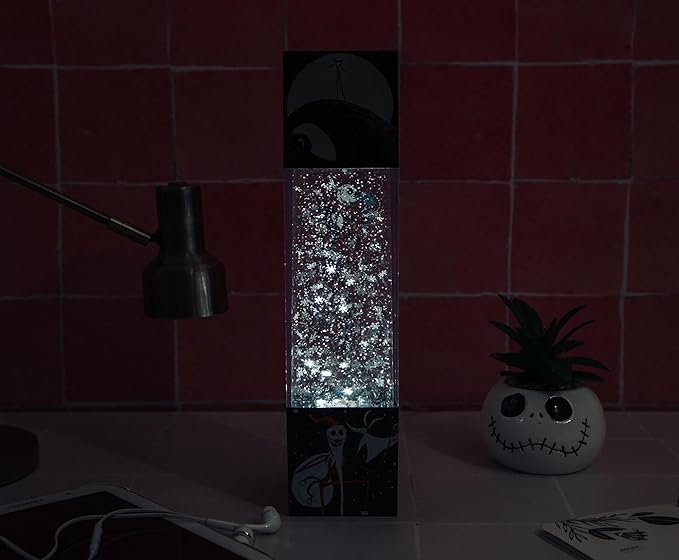 Nightmare Before Christmas Disney The Jack Skellington Glitter Motion Mood Light | Nightstand Table Lamp for Bedroom, Desk | 12 Inches Tall - Bloomnest