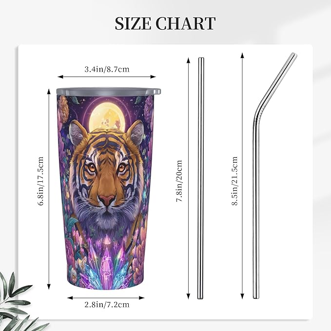 Tiger Tumbler with Lid and Straw 20 oz Stainless Steel Cup Insulated Tumbler Coffee Mug for Home Office or Car Christmas Birthday Gifts - Bloomnest