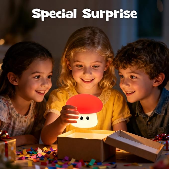 Squishy Big Eyes Mushroom Night Light with RGB Mode 3 Brightness Adjustable Nursery Breastfeeding Nightlight Cute LED Red Mushroom Lamp Rechargeable Silicone Touch Bedside Lamp for Bedroom Dorm Decor - Bloomnest