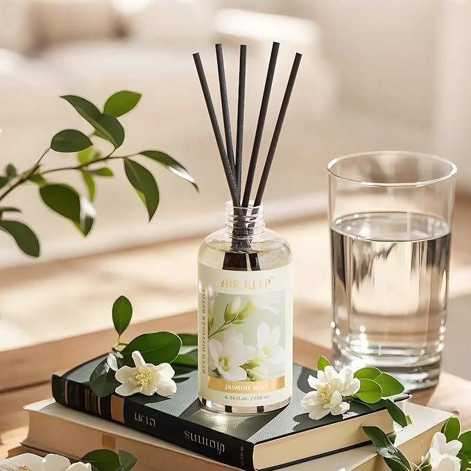 Airkeep Reed Diffuser Oil Refill with Diffuser Sticks, 6.76 Fl Oz(200ml) Jasmine Mint Scented Oils, Aroma Therapy, Home Fragrance & Air Freshener, Office Décor, Decoration - Bloomnest