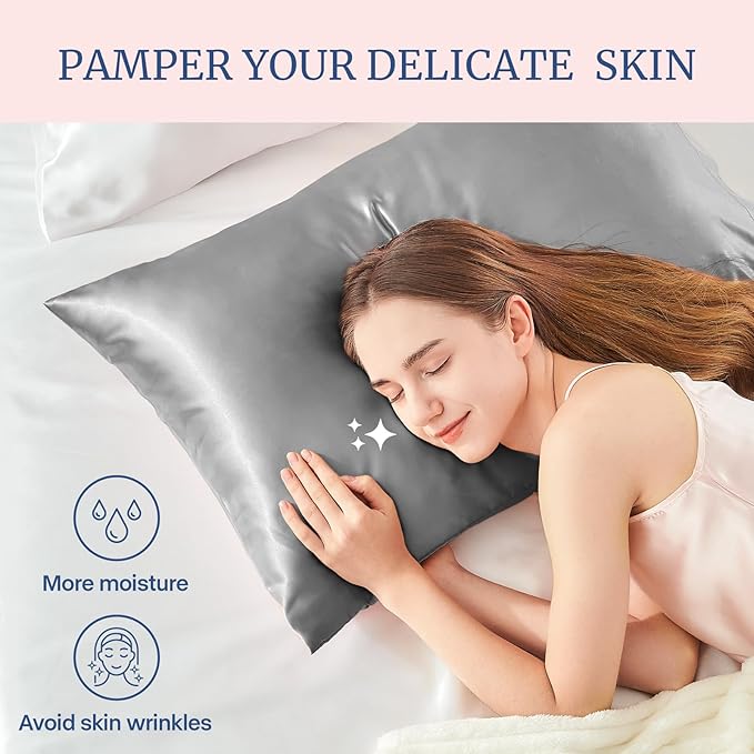 BEDELITE Satin Pillowcase for Hair and Skin, Super Soft and Cooling Similar to Silk Pillow Cases 2 Pack with Envelope Closure, Gift for Women Men(20"x36" King Size, Grey) - Bloomnest