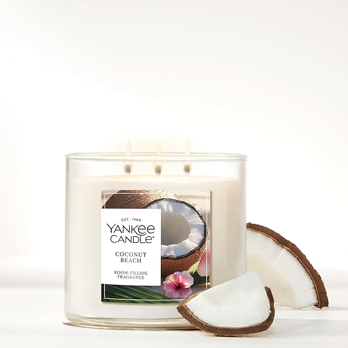 Yankee Candle Coconut Beach, Scented Candle, 14.5oz 3-Wick Candle Jar with up to 40 Hours Burn Time, Giftable - Bloomnest