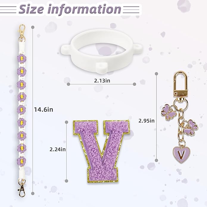 Compatible with Owala Water Bottle Accessories, Cute Letter Charm Set with Boho Handle Strap, Monogram Sticker, Silicone Ring, Keychain Decoration, for FreeSip 24 32 40oz, Owala Kids, Tumbler Gift SITKOL