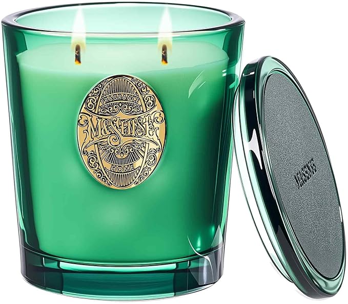 M&SENSE Large Two-Wick Soy Candle | Evergreen Pine & Emerald Green | 19.8 oz, 120H Burn Time | Luxury Scented Candle for Relaxation, Gifting, Home Décor | Ideal for Bedroom, Office, Party Ambiance - Bloomnest
