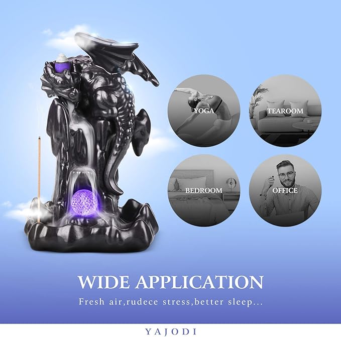 Dragon Backflow Incense Holder Waterfall Incense Burner, Smoke Incense Holder,with 70 Backflow Incense Cones+50 Incense Stick,1 Mat,1 Tweezers Ornament Home Decor（Black Brown） - Bloomnest