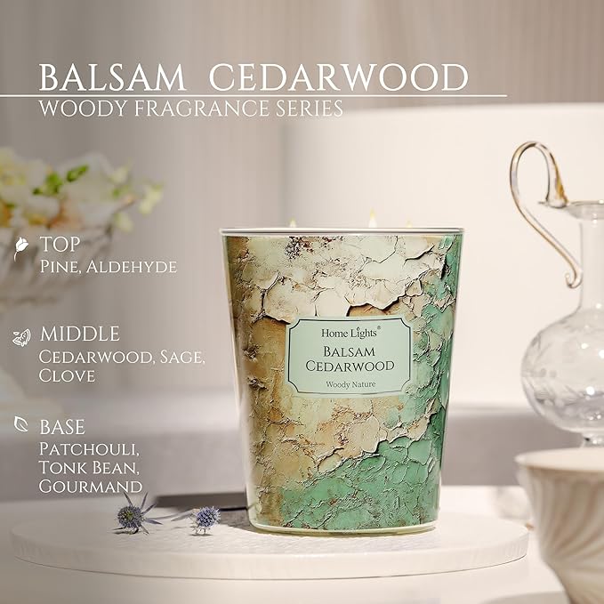 HomeLights Balsam Cedarwood Scented Candles | 34oz Soy Candles Industrial Chic 3-Wick Large Candle Jars | Ideal Candle Gifts for Events, Home Decor Stress, Relief & Relaxation - Bloomnest