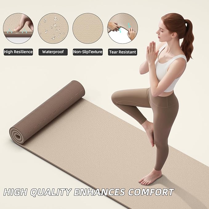 ILILI Yoga Mat 10mm Extra Thick and 193cm Extra Long, 76x28×0.4 Inch, Double Color Non-Slip TPE Material, Easy Carrying with Strap, Ideal for Yoga, Pilates, Floor Exercise, Home and Outdoor Use, Eco Friendly - Bloomnest
