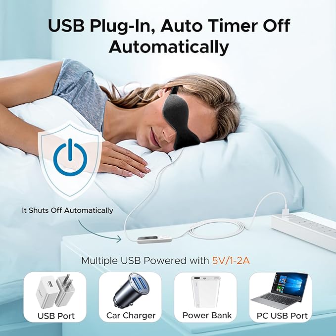 Ezona Heated Eye Mask, Warm Eye Compress Mask for Dry Eyes, USB Electric Eye Heating Pad with Temperature & Timer Control, Dry Eyes, Blepharitis, Sinus Migraine (Black) - Bloomnest