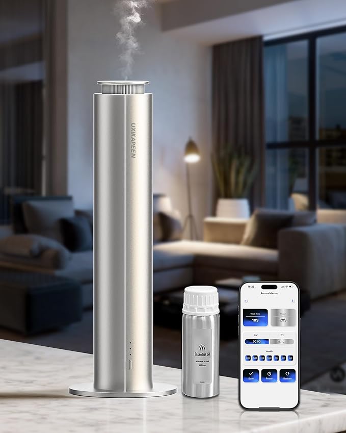 Waterless Diffuser for Home Large Room,Essential Oil Diffusers with 2000 Sq.Ft Coverage,Cordless Battery Operated Diffuser,Hotel Scent Diffusers Starter Kit for Bedroom/Office/Spa/App, Silver - Bloomnest