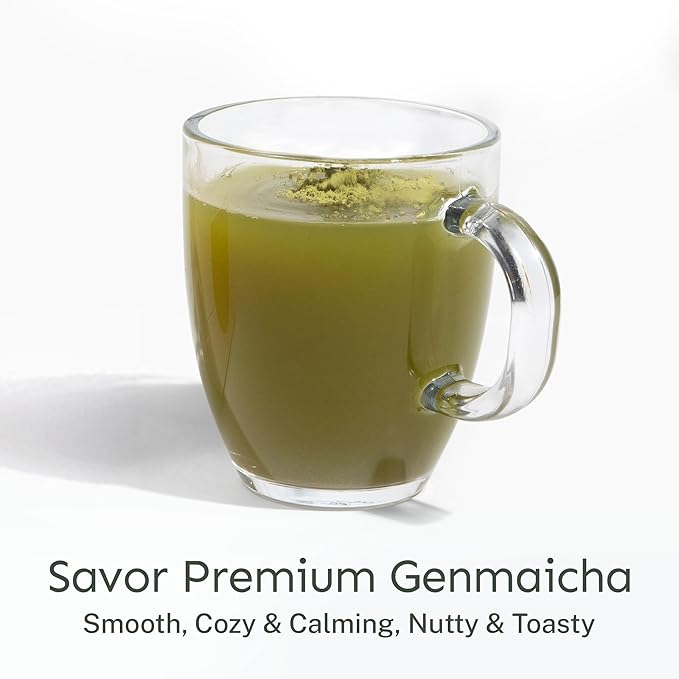 Yu Tea Organic Genmaicha Green Tea Powder, 30 Instant Packets | Japanese Green Tea & Roasted Brown Rice | Low Caffeine & Unsweetened | Relaxation, Antioxidants & Digestion | Single Serve Sticks - Bloomnest