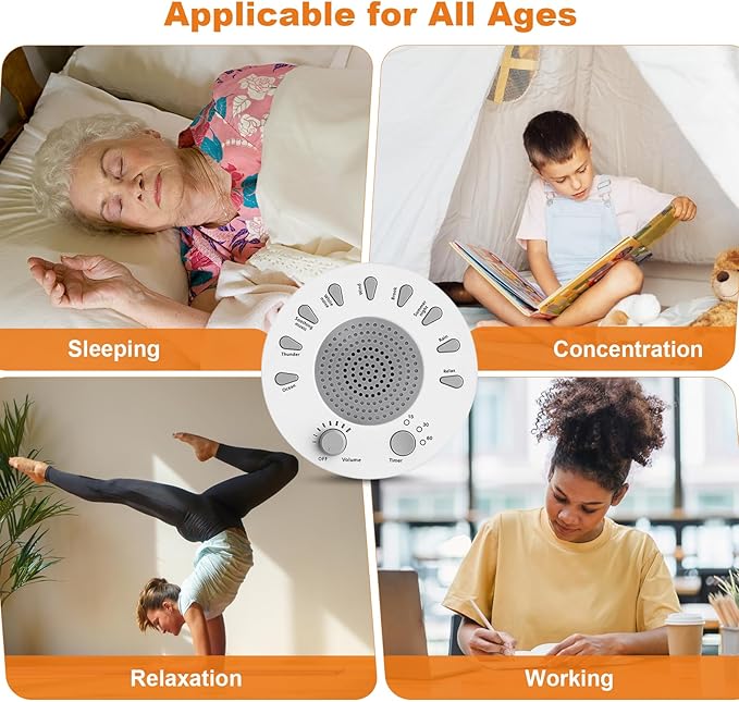 White Noise Machine Sleep Helper Sound Relaxation Machine Sleep Therapy Sound Machine with 27 Unique Natural Sounds, Sleep Disorders Noise Cancelling for Home, Office, Spa, Yoga, Kids