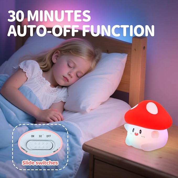 Mushroom Night Light Silicone - Color Changing Lamp, USB Rechargeable, Long Battery Life, Soft Squishy, Dimmable Brightness - Bedroom Decor, Cute Mushroom Gifts for Kids & Adults - Bloomnest