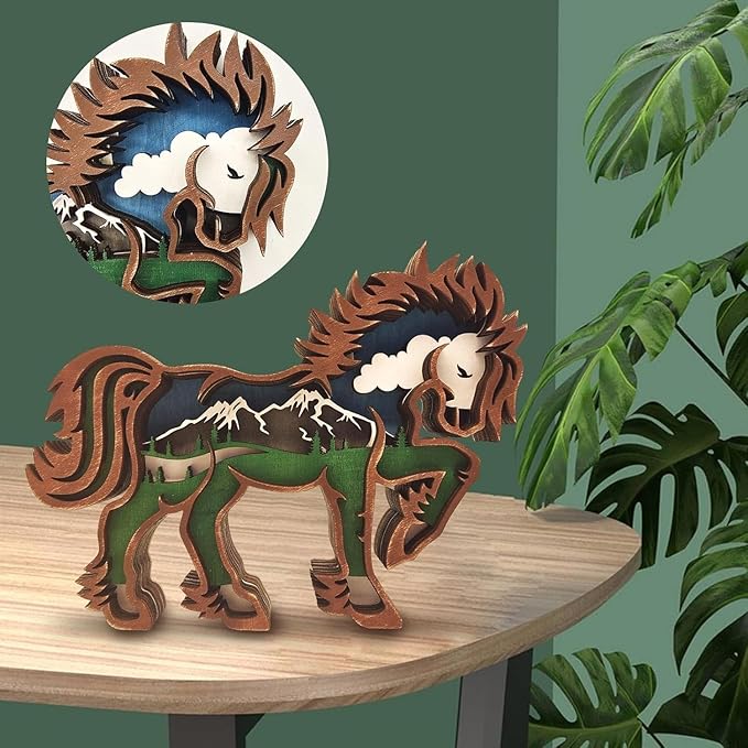 Drawelry 3D Wood Carving Animals Lamp Home Decorative, Cute Bear Family Elephant Presents Ideas Christmas Living Room Office Decor Warm LED Night Lights Gift for Friend Daughter Son Mom Dad (Horse) - Bloomnest