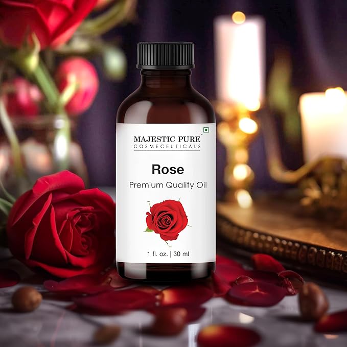 Majestic Pure Rose Essential Oil with Glass Dropper - 1 Fl Oz - 100% Pure and Natural Rose Oil - Premium Grade Essential Oils for Diffuser, Aromatherapy, Soap and Candle Making - Bloomnest