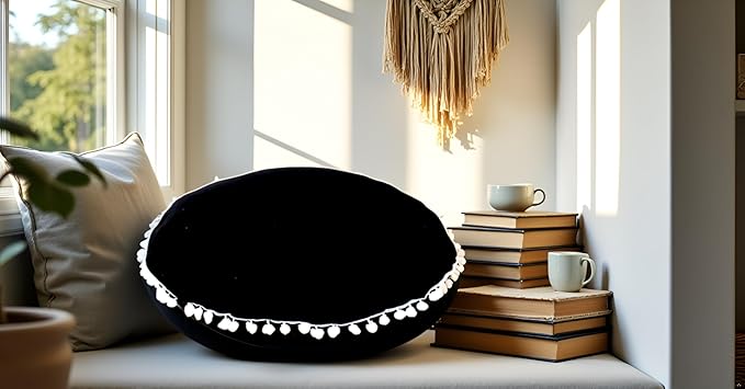 CRAFT KALA Meditation Floor Pillow Cover, Round Large Pillows Cover Seating for Adults, Bohemian Mandala Circle Cushions Cover for Outdoor Fireplace Yoga Living Room (Black, 22" Round) - Bloomnest