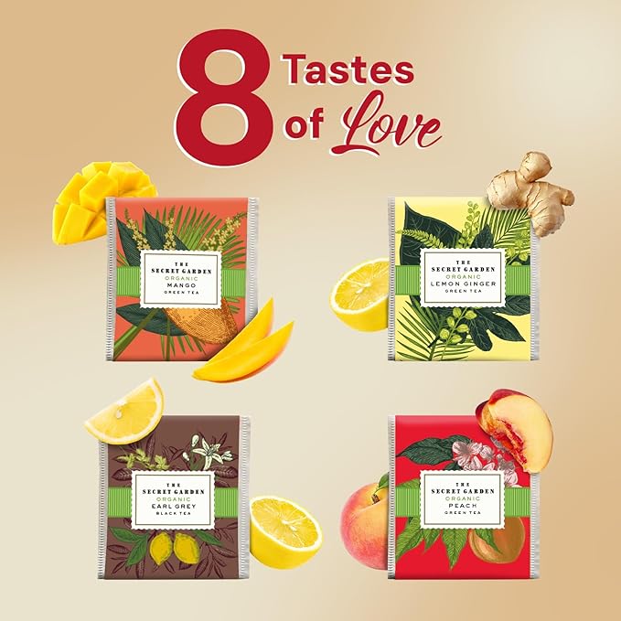 Life Plus Style Gourmet The Secret Garden Organic Tea Gift Set 80 Tea Bags 8 Flavours Green & Black Assorted Pack Wellness Sampler Tea Set Collection with Mango & Fruit Infusions Premium Birthday Gift for Women - Bloomnest