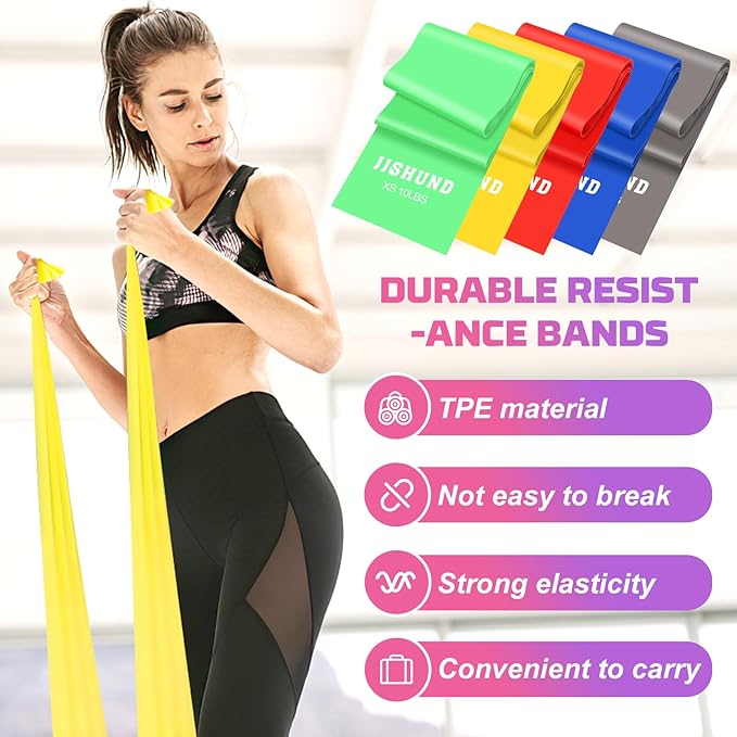 5 Pcs Resistance Bands, Professional Exercise Bands Elastic Stretch Bands for Fitness Yoga Pilates Stretching Strength Training, Workout Bands for Women and Men Home Gym - Bloomnest