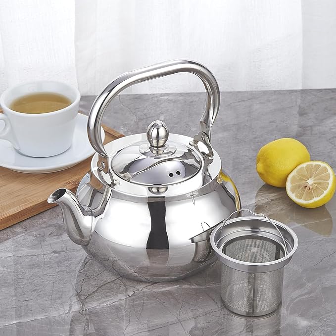 SANQIAHOME Stainless Steel Teapot With Removeable Infuser 71 oz (2000ml) Thickened Mirror Polished Stovetop Tea Maker for Herbal and Infusion - Bloomnest