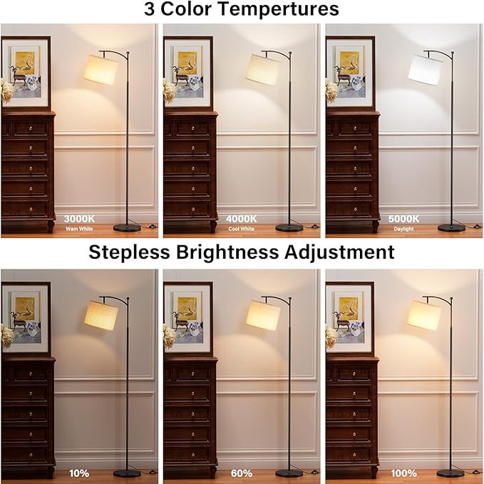 60" Floor Lamps with Remote Control & Bulb, Colors Temperature & Brightness Adjustable, Deep Beige Shade & Black Pole - Bloomnest