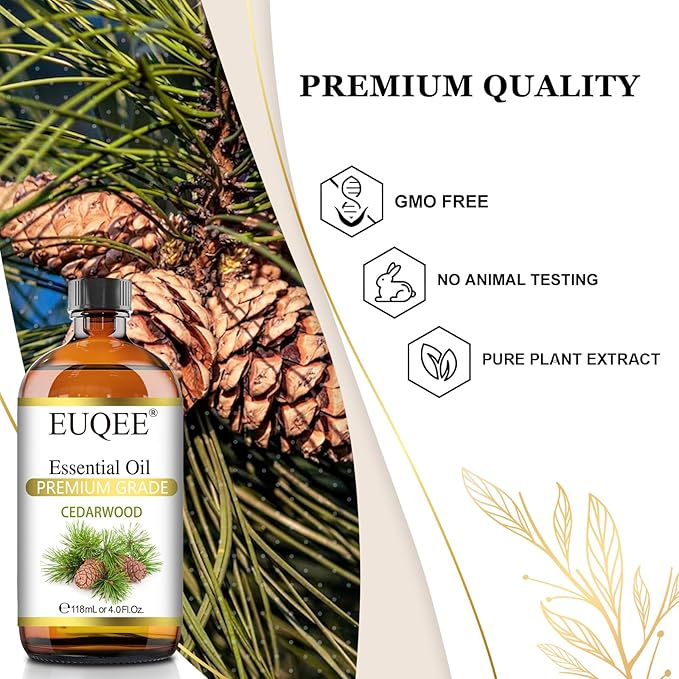 EUQEE Cedarwood Essential Oil 118mL Pure Cedarwood Oil Premium Essential Oil for Diffuser, Humidifier - with Glass Dropper (4fl.oz) - Bloomnest