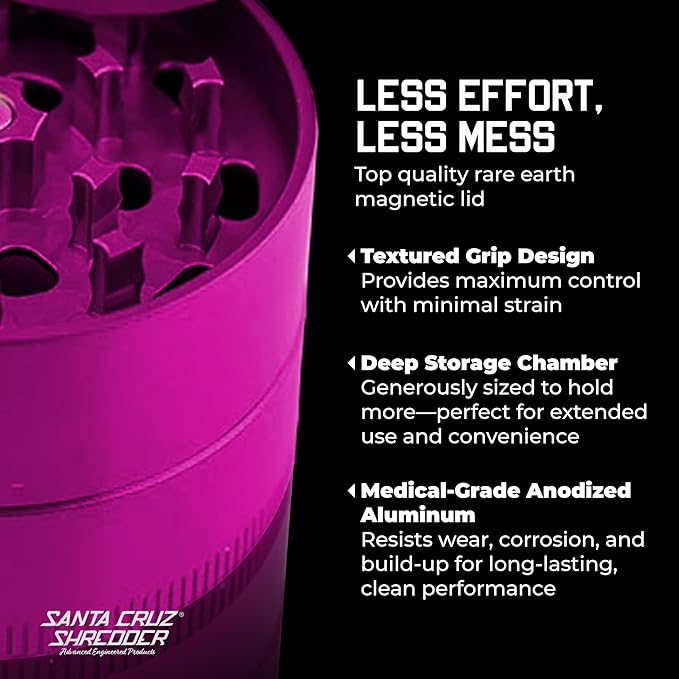 Santa Cruz Shredder Metal Spice Grinder Knurled Top for Stronger Grip 3-Piece Medium 2.2" (Pink) - Bloomnest