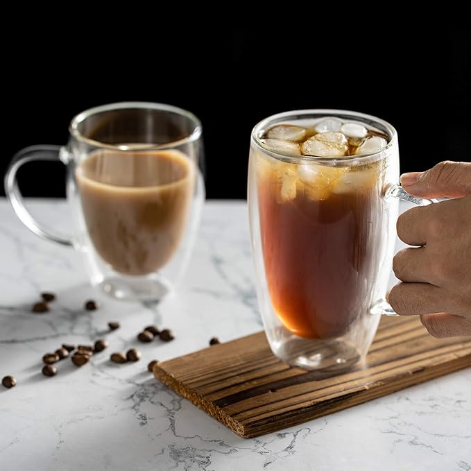 MEWAY 16oz/4 pack Coffee Mugs,Thickened Clear Glass Double Wall Cup with handle for Coffee, Tea, Latte, Cappuccino (16 oz，4) - Bloomnest