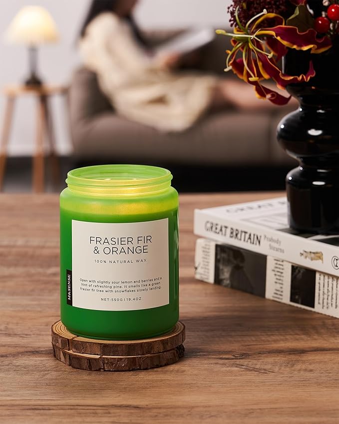 M&SENSE Fir & Orange Large Candle for Home Scented 19.4oz 110 Hour Clean Non Toxic Long Lasting Organic Natural Soy Wax Highly Scented Holiday Candle Gifts for Home Decor - Bloomnest