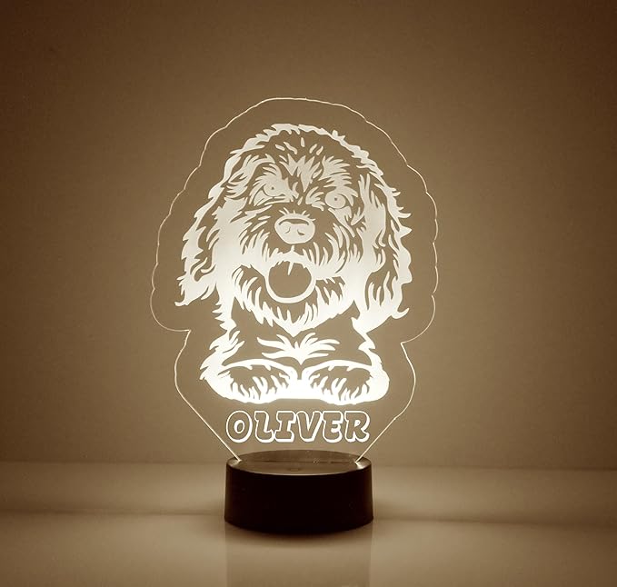 Dog LED Light for Dog Lovers, Custom Engraved with Your Name or Text, Includes Remote with 16 Colors (Labradoodle) - Bloomnest