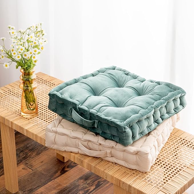 Square Floor Cushion, 15" Soft Velvet Floor Seating Pillow Cushion with Handle Thicken Decorative Floor Pillow Cushion for Yoga Living Room Balcony Outdoor Bedroom Tatami, Red - Bloomnest