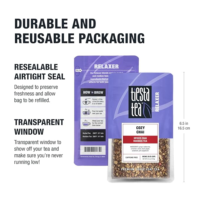 Tiesta Tea - Cozy Chai, Loose Leaf, Spiced Chai Rooibos Tea, Premium Caffeine-Free Herbal Blend, Makes Hot or Iced & Up to 25 Cups, 2.5oz Resealable Pouch - Bloomnest