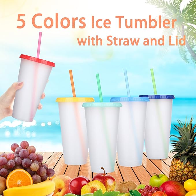 Honeydak 15 Pack Tumbler with Straw and Lid Bulk Water Bottle Iced Coffee Travel Mug Cup Reusable Plastic Cups for Party Birthdays 24-27 oz (Stylish Color) - Bloomnest