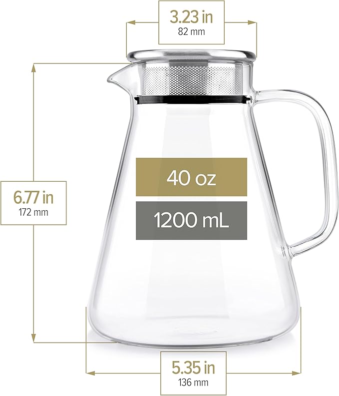 Teabloom One-Touch Tea Maker, 2-in-1 Teapot and Kettle with Stainless Steel Filter Lid for Loose Tea – Stain-free Borosilicate Glass Teapot (40 Oz) – Tea Connoisseur's Choice - Bloomnest