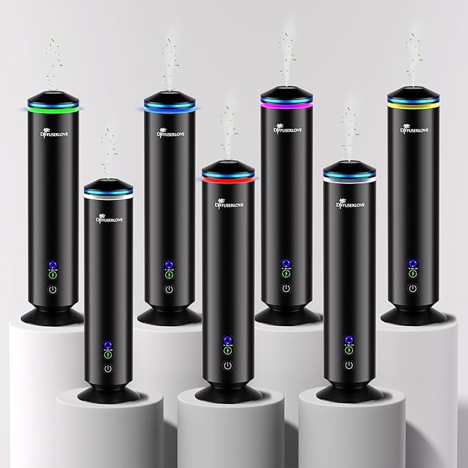 Diffuserlove Full Metal Body Waterless Scent Diffuser with 5 Hotel Scent Oils Hotel Collection Diffuser Waterless Aromatherapy Essential Oil Diffuser UP to 2000 Sq Ft Coverage for Home Office