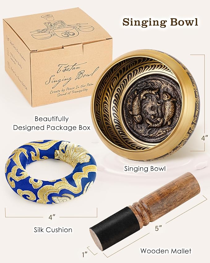 Tibetan Singing Bowls – Hand-Hammered in Nepal, Authentic Meditation Sound Bowls for Yoga, Chakra Healing, Mindfulness & Spiritual Self-Care Gifts for Women HIhealer