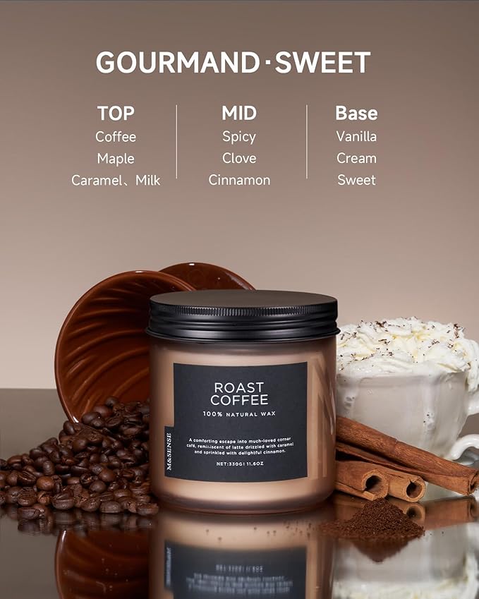 M&SENSE Coffee Candles Scented Strong, 2 Wick 11.6oz 70 Hours Burning Time Organic Natural Soy Wax Candle for Bedroom Kitchen Home Decor, Housewarming Gift for Men and Women - Bloomnest