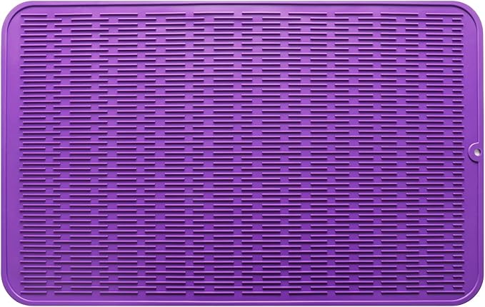Silicone Dish Drying Mat for Multiple Usage,Easy clean,Eco-friendly,Heat-resistant Silicone Mat for Kitchen Counter or Sink,Refrigerator or Drawer Liner Purple 3XL 28 inches x 18 inches - Bloomnest