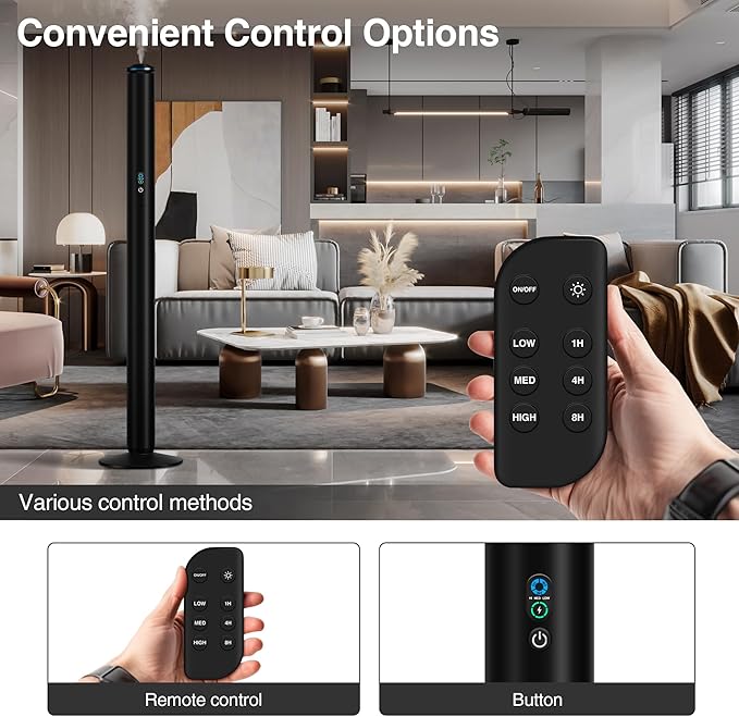 Waterless Scent Diffuser Starter Kit - 2000 Sq Ft Coverage, Luxury Hotel Scent Diffuser, Diffusers for Essential Oils Large Room, Included 5 Scent Oils, Remote Control, Black, 40In - Bloomnest