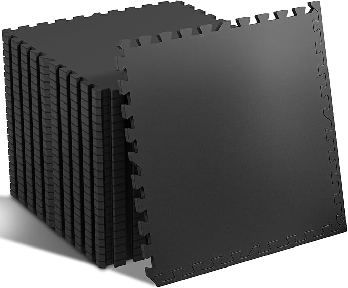SUPERJARE 0.56'' Thick 24 Pcs 96 Sq Ft Rubber Top Exercise Equipment Mats, High Density EVA Foam Mats with Rubber Top, Interlocking Gym Flooring for Home Gym, Protective Workout Mat, Black - Bloomnest