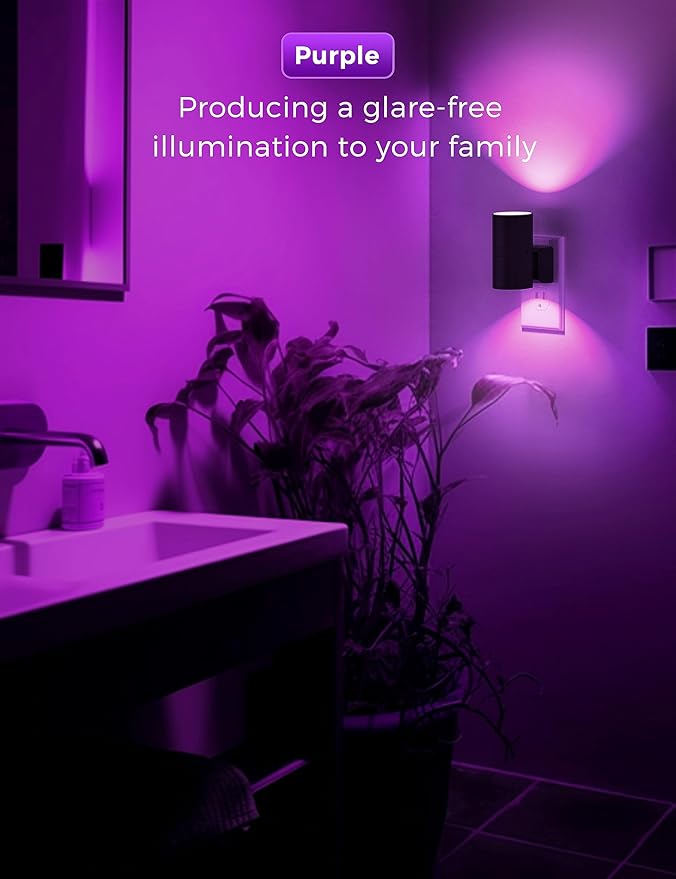 L LOHAS LED [2 Pack] Halloween Purple Night Light, Light Plug in with Sensor, Adjustable Brightness, Dimmable Lights Decorative for Christmas, Holiday, Home Decor, Party Bathroom - Bloomnest