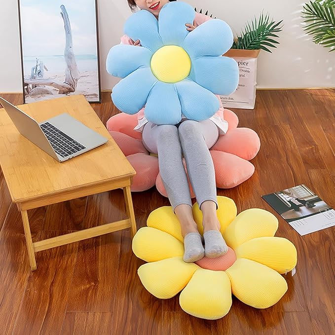 Flower Pillow, Flower Shaped Throw Pillow Floor Pillow Soft Seating Cushion Room Decor Plush Pillow for Bedroom, Sofa, Bed, Reading (21 inch, Blue) - Bloomnest