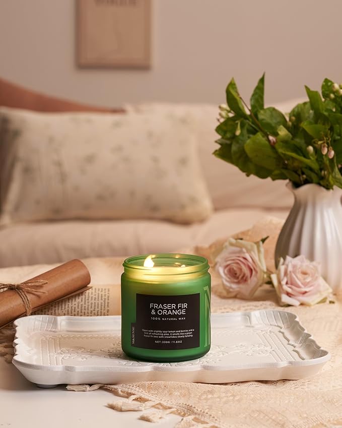 M&SENSE Fir & Orange Scented Candle, 11.6oz Soy Wax Non Toxic for Home Up to 70 Hours, 2 Cotton Wick Christmas Tree Scent Holiday Aromatherapy Candle for Relaxation - Bloomnest