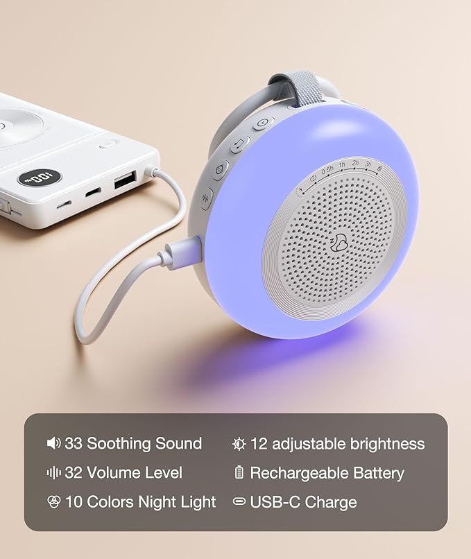Portable Sound Machine for Baby,LEICEX White Noise Machine,33 Soothing Sound 10 Colors Night Light Sleep Machine for Baby Kids,Timer and Memory, Travel Sound Machine for Sleep Office Privacy Travel - Bloomnest