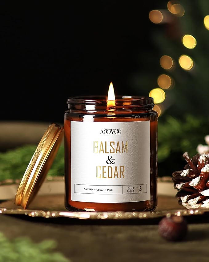 AOOVOO Balsam Cedar Candle - Large Pine Scented Soy Wax Aromatherapy Candle, 9 oz - Bloomnest