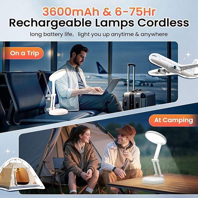 One Fire Cordless Desk Lamp,Dimmable Small Battery Powered Lights,3600mAh Rechargeable Wireless Table Lamp,Mini Lamp&Portable Light for Bed,Book Reading,Home for Small Spaces,Nail Light,Craft,Office - Bloomnest