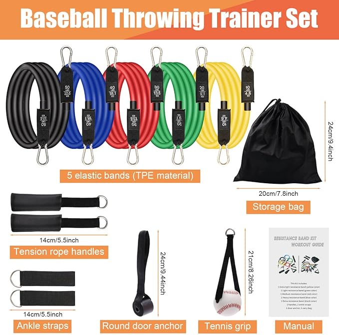12PCS Baseball Resistance Bands, COITEK Baseball Arm Training Bands Stretching Bands with Interchangeable Grips for Physical Therapy, Muscle Training, Home Workouts - Bloomnest
