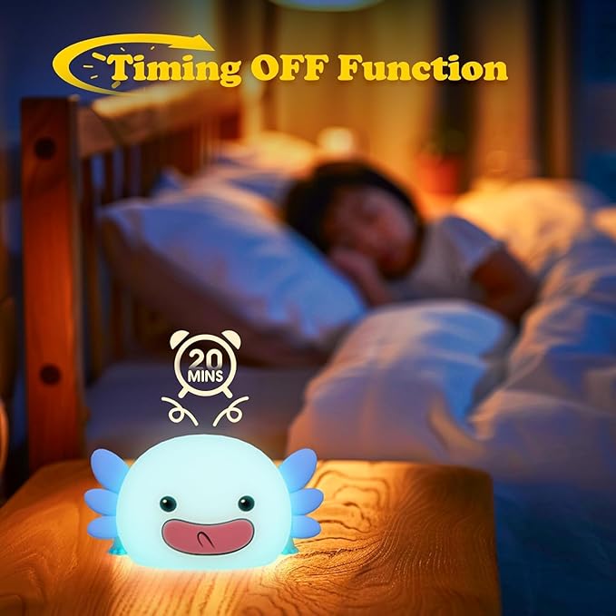 UNEEDE Blue Axolotl Night Light for Kids, Animal Silicone Nursery Night Lamp, Rechargeable Table Lamp, Cute Room Decor Night Light for Bedroom, Living Room, Dining, Desk Decorations, Gift - Bloomnest