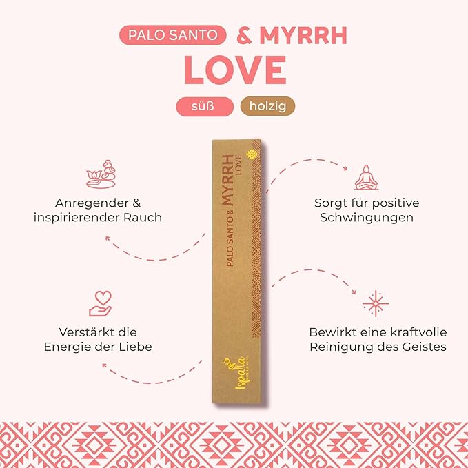 ISPALLA Incense Sticks Palo Santo Myrrh Pack of 10 - for Love and Inspiration, Handmade in Peru / 100% Natural & Vegan Bloomnest
